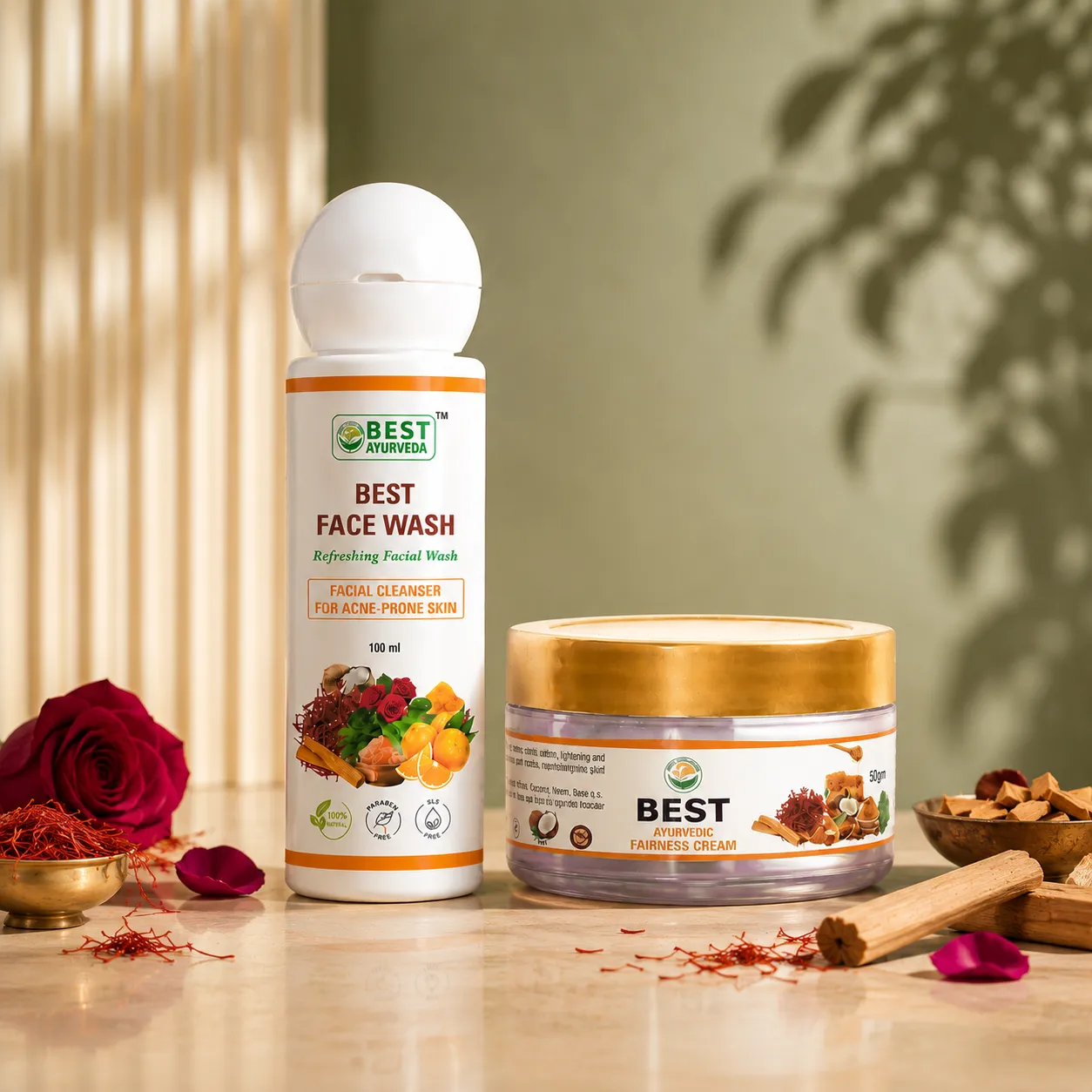 Acne Control & Fairness Combo: Best Face Wash (100ml) + Fairness Cream (50g) - Authentic Ayurvedic Formulation - Best Ayurveda