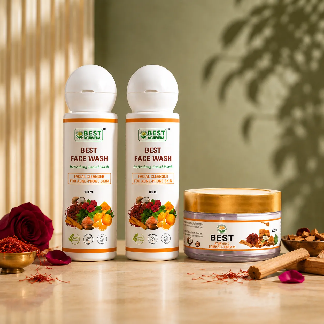 Acne Control & Fairness Value Pack: 2x Best Face Wash + Fairness Cream - Authentic Ayurvedic Formulation - Best Ayurveda