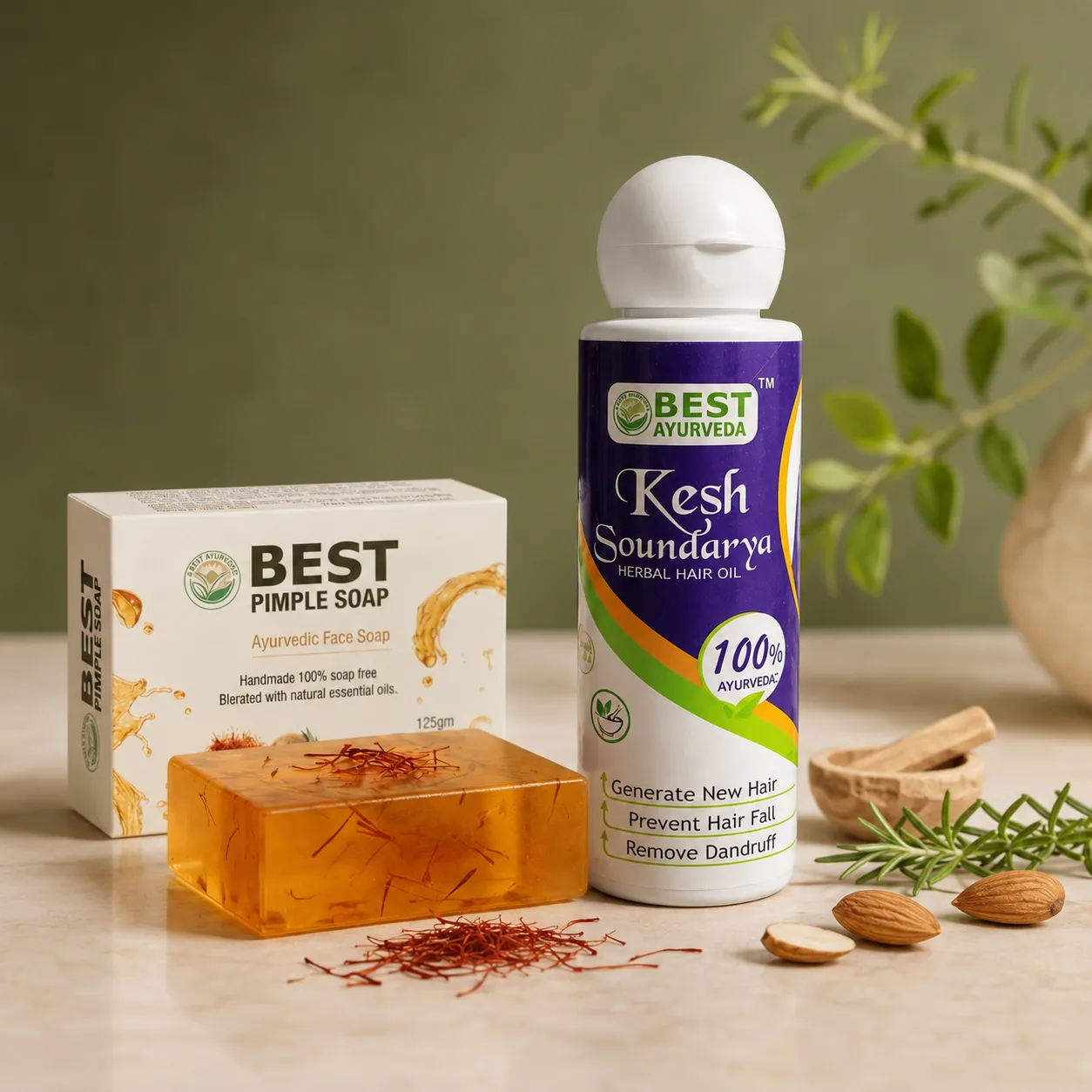 Best Pimple Soap & Keshsoundarya Herbal Hair Oil - Authentic Ayurvedic Wellness - Best Ayurveda