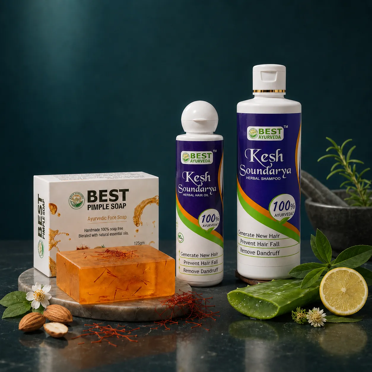 Keshsoundarya Herbal Hair Oil & Herbal Shampoo & Best Pimple Soap - Authentic Ayurvedic Wellness - Best Ayurveda